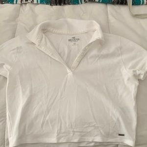 Hollister White Polo T-Shirt Crop Top Size M